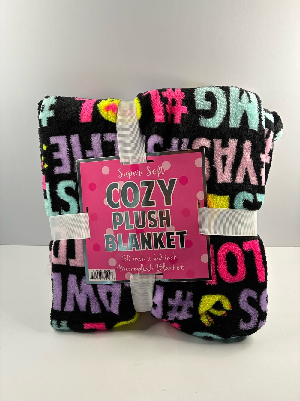 Cozy Plush Microplush Blanket - Black with Neon Letters